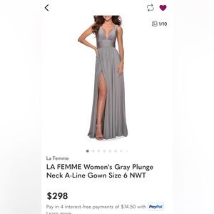 La Femme Mauve Ruched Maxi Gown with Plunge Neckline 10 NEW